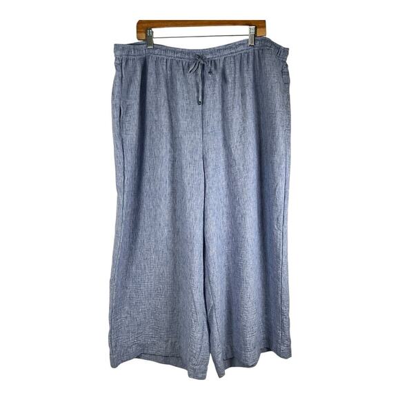 Max Studio Pants - Max Studio London Wide Leg Cropped Pants 3X Blue Pull On Elastic Waist Coastal